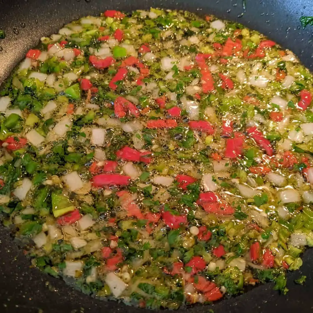 Peppers and onions in avocado oil.